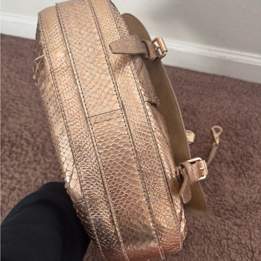$3950 Ralph Lauren Python Snake Leather Bag Rose Gold Crossbody Satchel - Picture 2 of 10